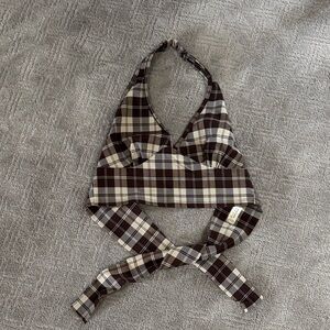 Altar'd State Plaid Halter Top - Brown and Cream